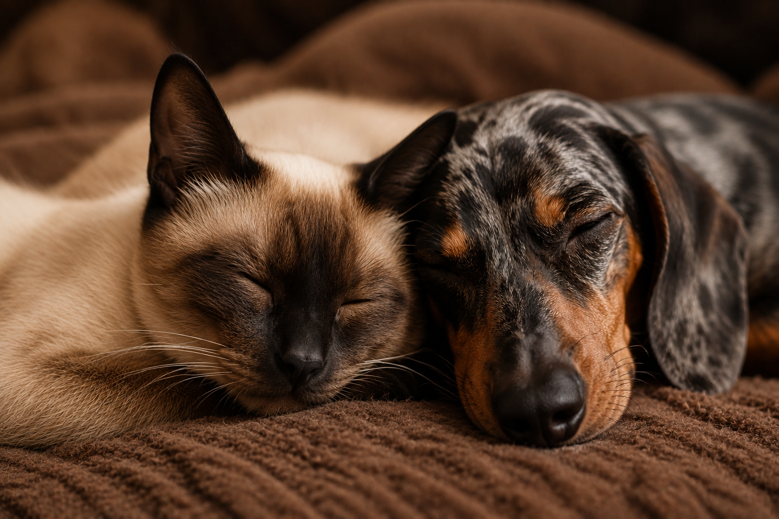 Gato e cachorro dormindo juntos